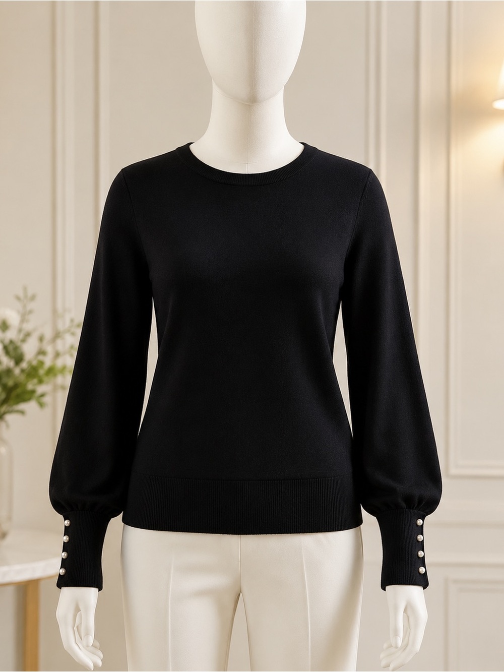 NWT Talbots Pure Merino Wool Sweater XL Black Pearl Button Cuff Crewneck